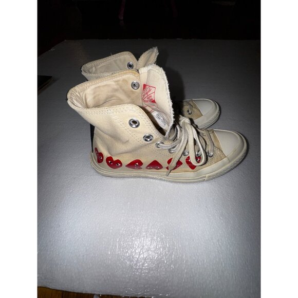 Comme Des Garcons Play X Converse Chuck Taylor All Star HighTop Sneakers Beige 8 - Picture 13 of 13